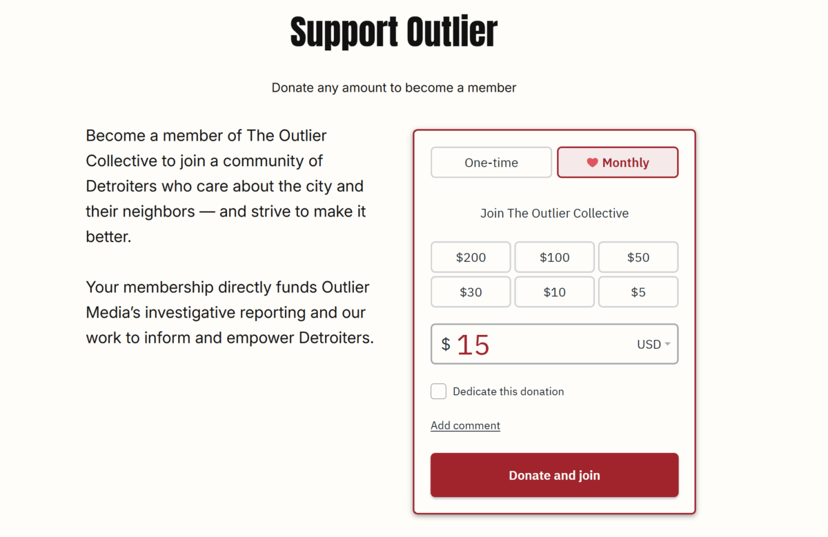 Outlier Media's online donation page