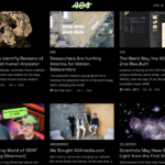 A section of 404 Media's homepage showing multiple recent articles.