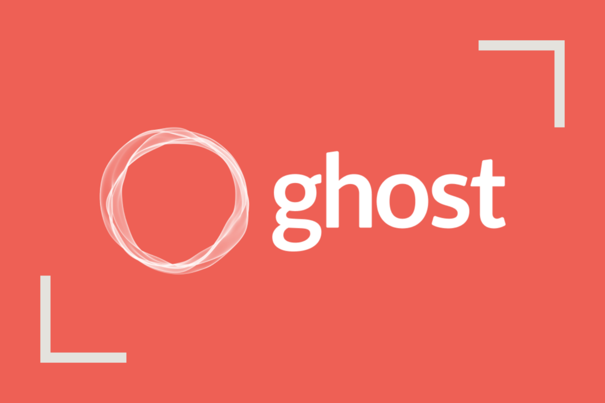 Ghost's logo on a bright coral background
