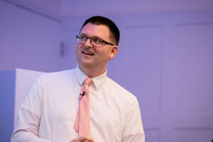 Ryan Restivo presenting at a conference.