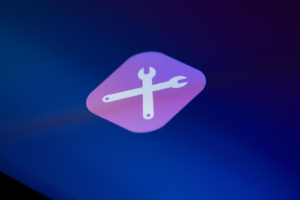 AI-generated icon showing tools on a laptop screen.