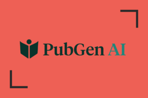 PubGen AI logo on a bright coral background.